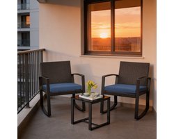Bealife WR210 Garden Tuinset – 3 Delige Stoel Loungesets – Rieten Patio Set 2 Persoons met Salontafel – Bistroset van Rotan Patio Stoelen voor Balkon, Veranda, Tuin, Zwembadzijde -68x58x73cm -Blauw