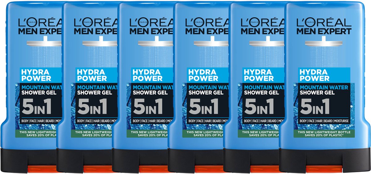 L'Oréal Paris Men Expert Hydra Power Shower Gel - Hydrateert om trekkerigheid te voorkomen - 5in1 formule - 250ml x6