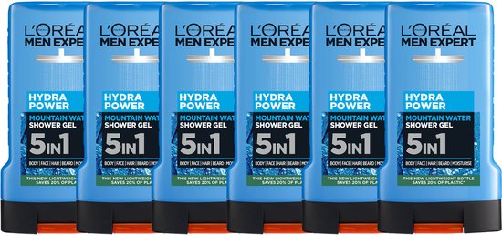 L'Oréal Paris Men Expert Hydra Power Shower Gel - Hydrateert om trekkerigheid te voorkomen - 5in1 formule - 250ml x6
