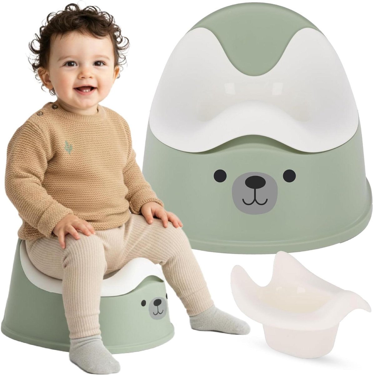 Potje voor Kinderen - Kinderpotje Plasstoel - Zindelijkheidstraining - Antislip en Ergonomisch - Tot 15 kg - Groen-Wit