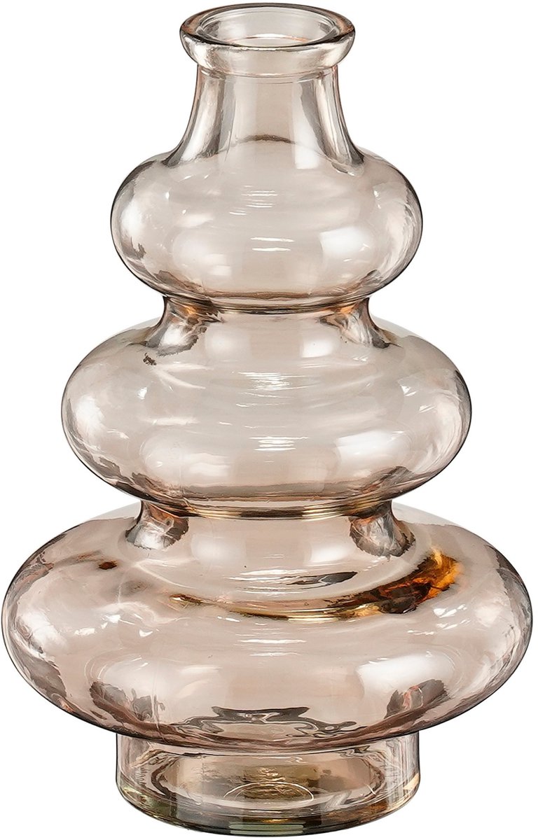Mica Decorations Bloemenvaas Sira - transparant glas - beige - D14,5 x H22 cm - vaas - sierlijk model Licht beige
