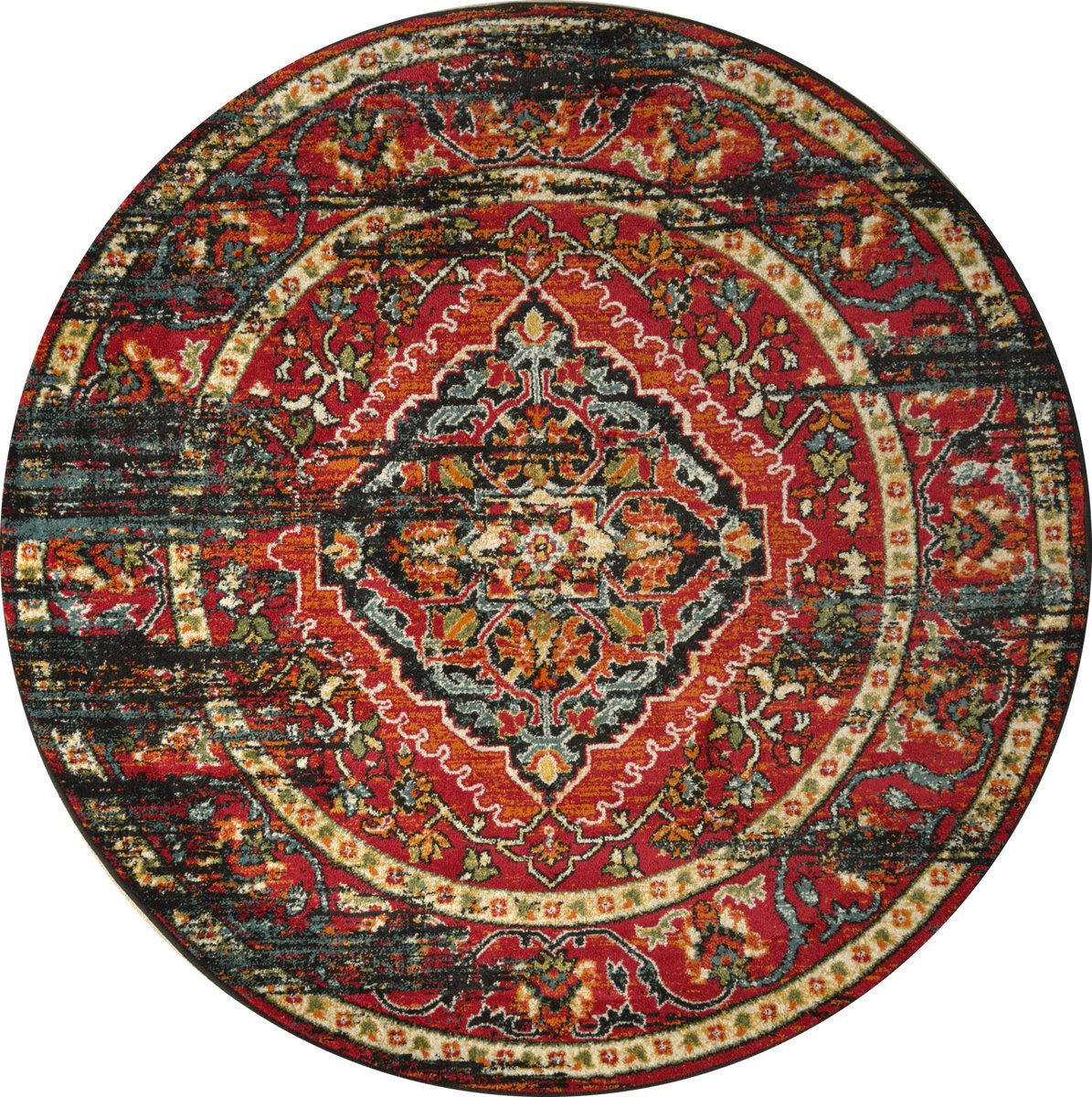 Muratap Rond Vintage Marrakech - Laagpolig Vloerkleed - Multikleur Zwart- 300 CM Ø Zwart, Multikleur