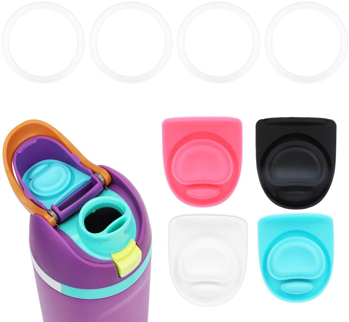 BOXOB 4x O Sealing Rings & 4x Silicone Stoppers voor Owala Freesip Thermosflessen