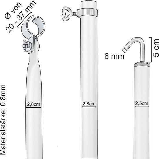 Aluminium Tentstok - Telescoopstang Voortent - Kamperen Buiten - Verstelbaar 3 Delen - 210-290 cm - Zilver van Merkloos	 — afbeelding 3