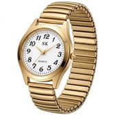 Montre analogique or pour femme – cadran blanc rond avec chiffres clairs – bracelet à mailles extensible de couleur or – montre à quartz