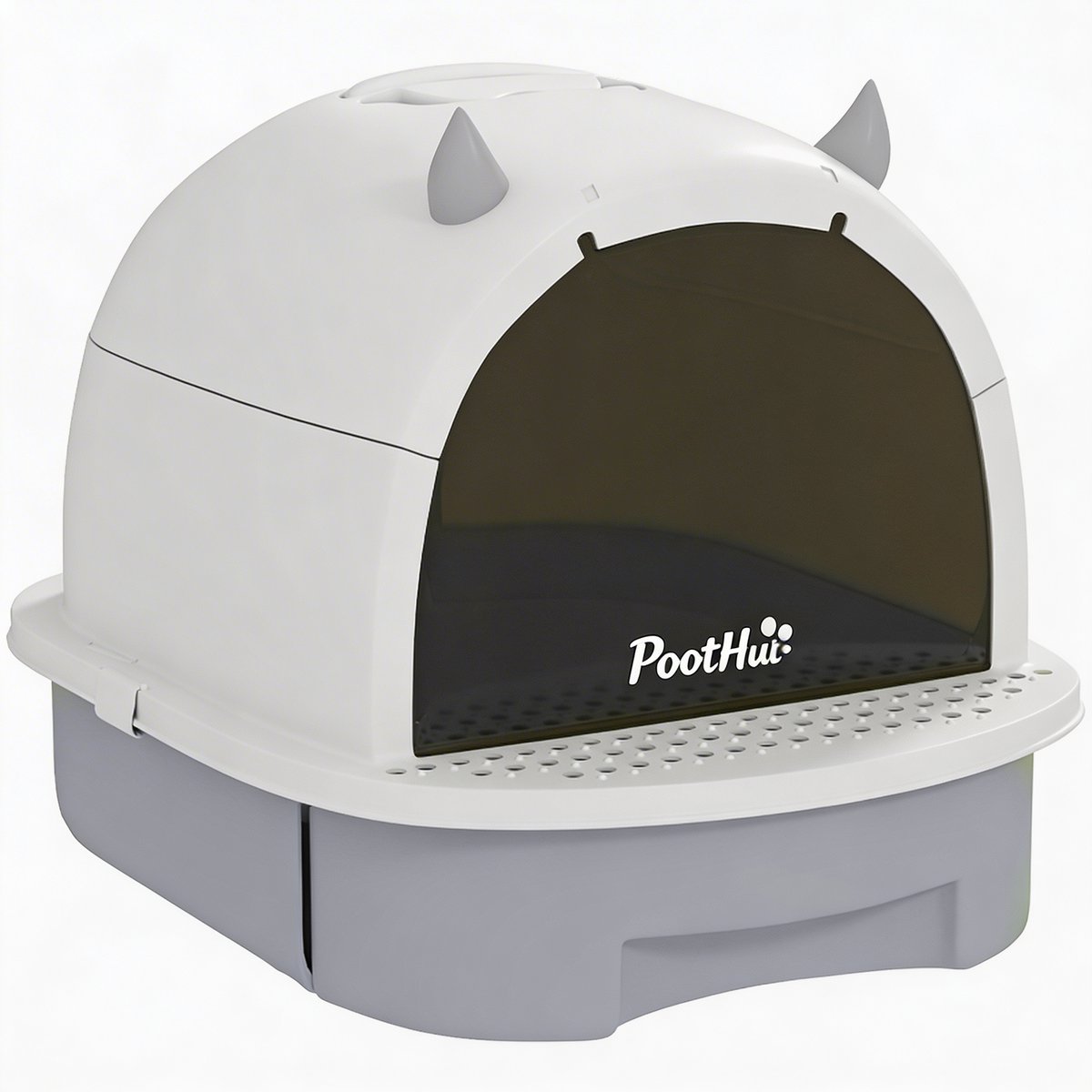 Kattenbak met deksel - ROLIPO - gesloten kattenbak met lade, schep, geurfilter en transparante deur - kattentoilet grijs voor katten tot 5 kg - anti-uitloop instappedaal - kattenbak met kap - 40,5 x 52 x 39 cm