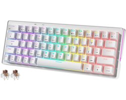 abucow 60% Mechanical Gaming Keyboard, Brown Switch, Wired, Compact Keyboard with RGB Backlit, Anti-Ghosting, No Conflict, 63 Interchangeable Keycaps, Ergonomic Design