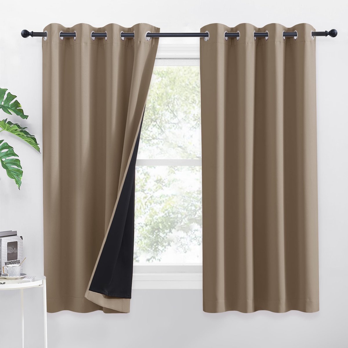 PONY DANCE Cappuccino 100% Blackout Gordijnen 140x145cm - 2 Stuks