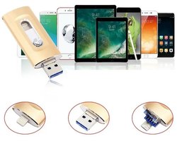 WiseGoods Premium 3-In-1 USB Flashdrive 256GB – Snelle Externe Opslag Voor Foto’s & Video’s – Geschikt Voor Iphone – Drive Goud