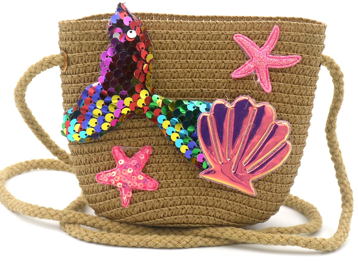 Ultiluxe® Crossbody tas met Zeemeermin - Schoudertas voor kinderen - Mermaid - Woven tas voor meisjes - 19 x 15 x 5.5 cm - Bruin