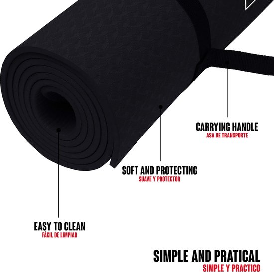 Yogamat - Fitnessmat Pilatesmat - Sport en Ontspanning - Dubbelzijdig Antislip - 183x61x0.6cm - Zwart van Yogamat — afbeelding 2