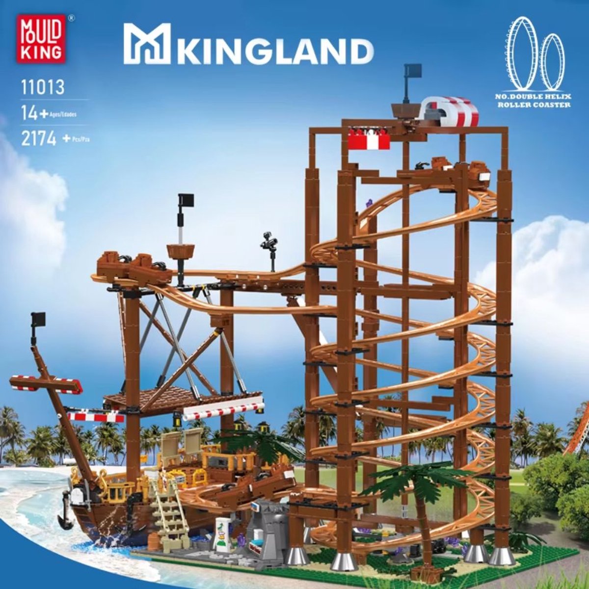 Mould King 11013 Double Helix achtbaan bouwset | Kermis architecture ideas modelbouw | Technische creator classic speelgoed bouwpakketten voor volwassenen & kinderen | Expert icons muziekdoos | Motor niet geschikt voor Lego technic | 2174 bouwstenen — afbeelding 2