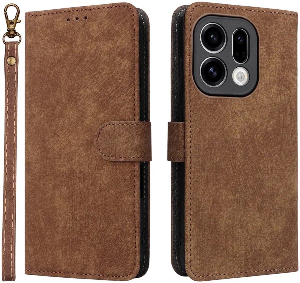 Hoesje geschikt voor Oppo Find X9 - Phonesta Vintage Skin Book Wallet Case met afneembaar koord - Bruin