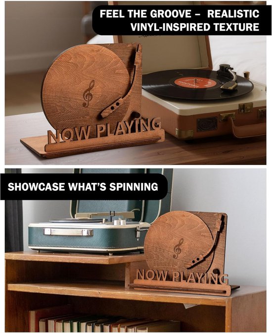 Vinyl Platenhouder - LP Standaard - Now Playing Vinyl Display - Albumhouder - Vinylplaten Opslag - Spiraalgroef Textuur - LP Vinyl Houder - Rustiek Woonaccessoire - Vinyl Liefhebbers Cadeau - Platenstandaard - LP Accessoires - Zwart — afbeelding 4