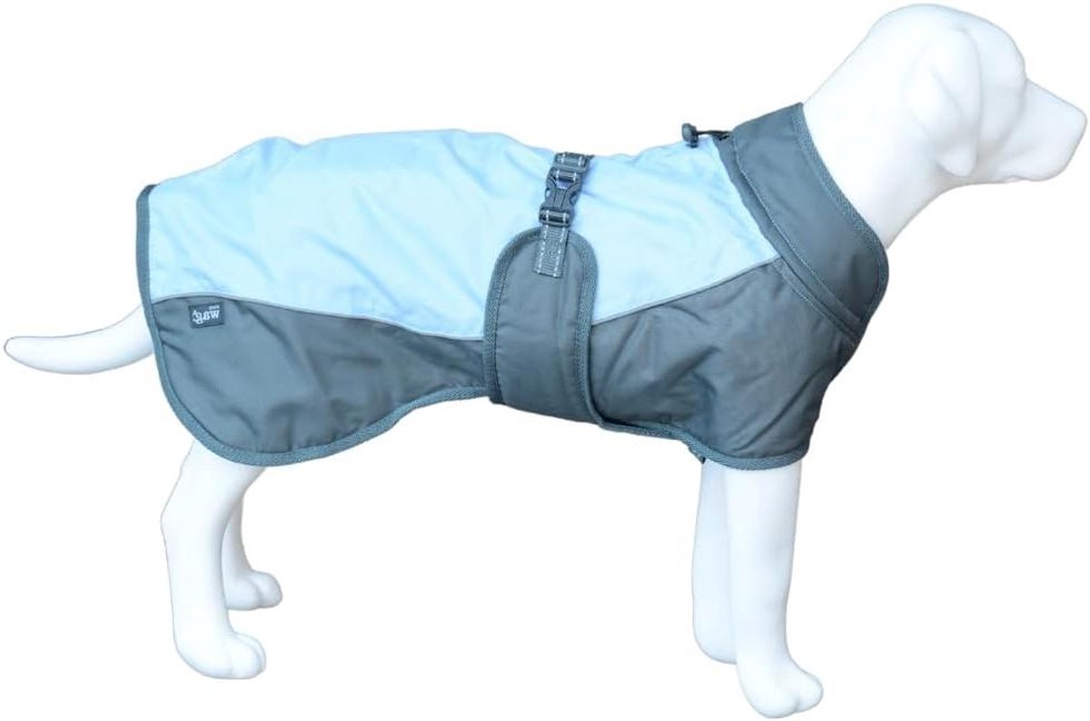 Waterdichte Hondenjas - Hondenjas Outdoor - Bescherming tegen Weer - Reflecterende Strepen - 55 cm Groot - Blauw/Grijs