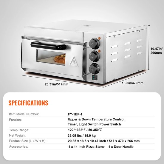 CYRO - Pizzaoven - Pizza Oven - Pizza Oven Elektrisch - Elektrische Pizza Oven - Roestvrijstaal - met Steen - 36 CM - Zilver — afbeelding 4