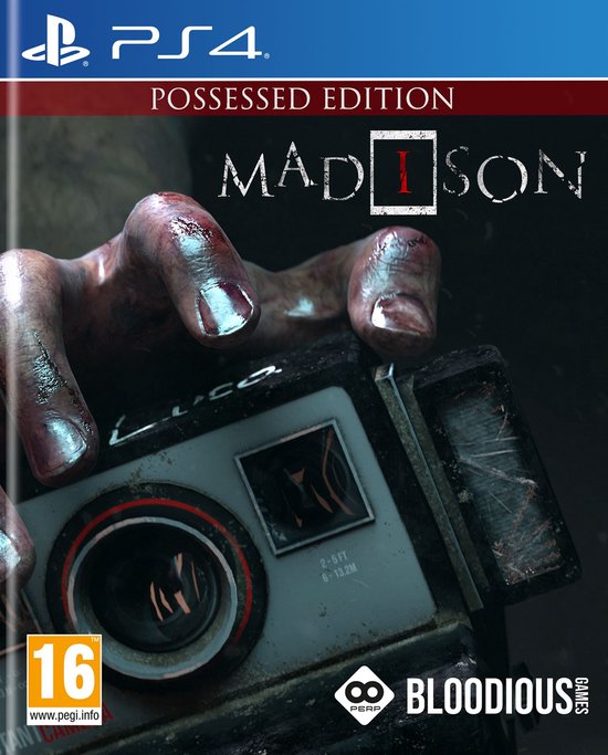 De hoes van de PS4 game 'MADISON: Possessed Edition' met een bloederige hand die een camera vasthoudt.