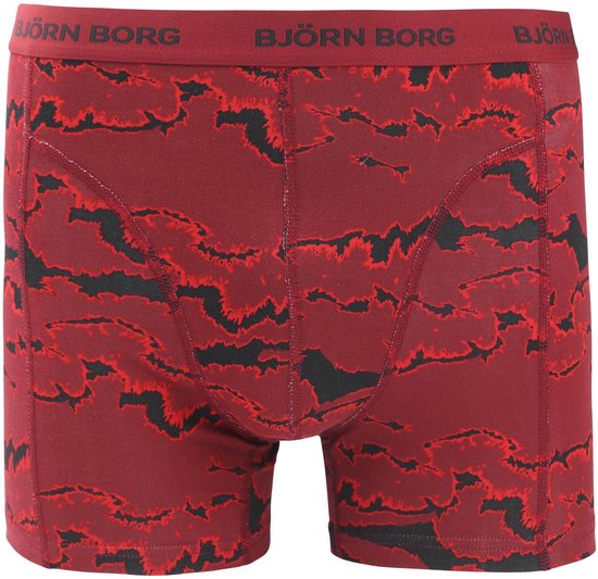 Rode Björn Borg boxer met zwart patroon en rode tailleband met logo.
