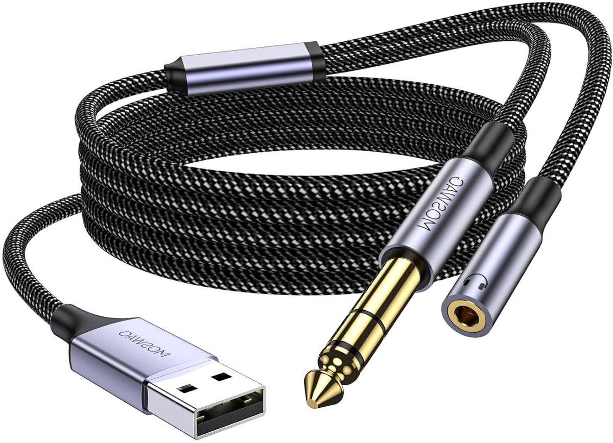 Gitaar USB Kabel - Bas Opnamekabel - Instrument Opnemen - Plug and Play - 3.5mm Poort - Zwart