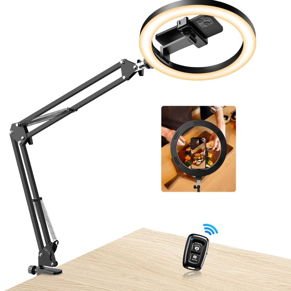 Calviero® Ringlamp - Ringlamp met statief - Ringlicht - Zwart - 3 lichtkleuren + 10 helderheidsniveaus