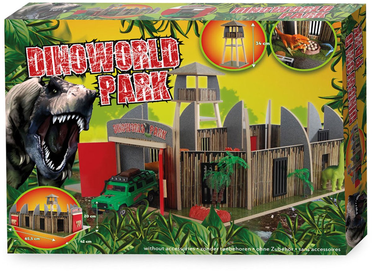 Houten Dinosaurus Park met Uitkijktoren speelgoed - Dinoworld - educatief.