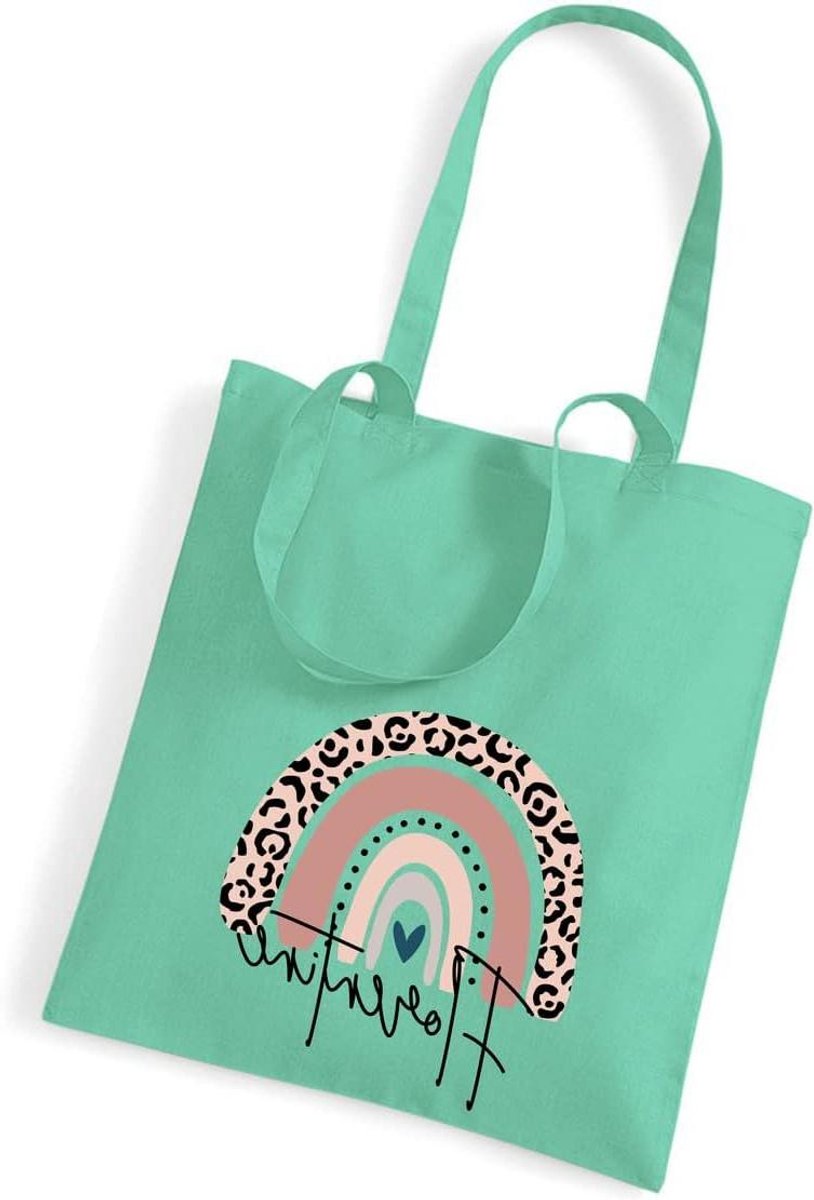 Jute Tas - Fabric Tas Kinderen - Kinderdagverblijf School - Gepersonaliseerde Print - Mint