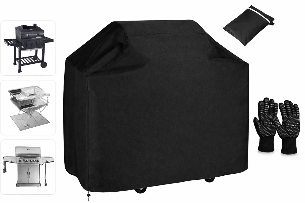 AUM® BBQ Hoes Waterdicht - Inclusief Ovenhandschoen &Hittebestendige BBQ - Barbecue Hoes - BBQ Accesoires - Trekkoord - BBQ Hoes - UV-Bestendig - 145 x 61 x 117cm