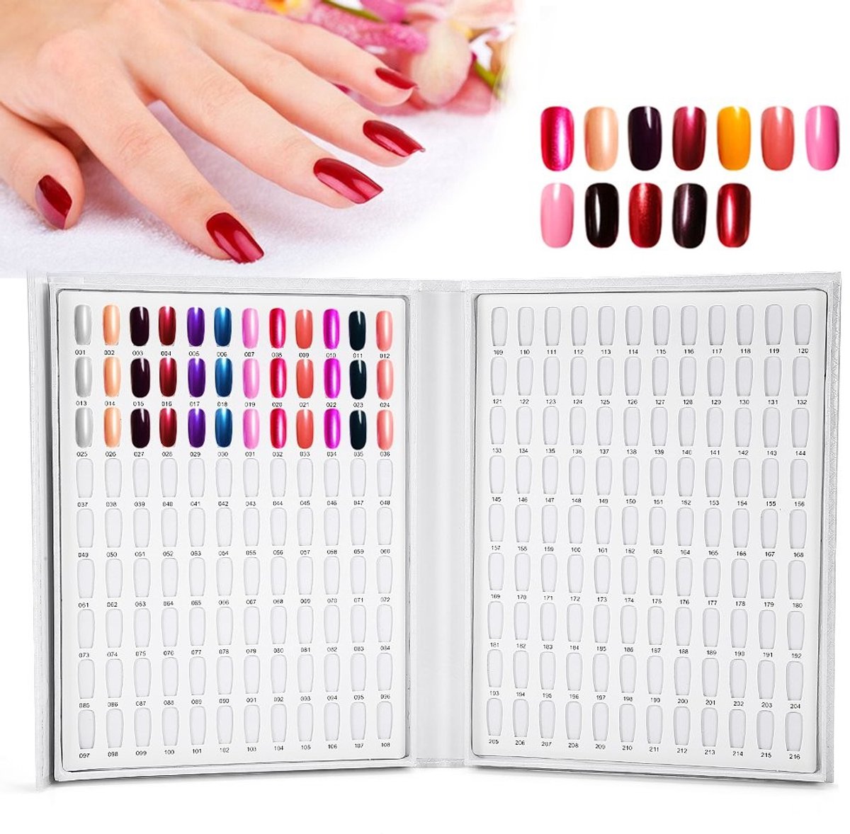 Professioneel Nagel Display Boek met 216 Kleuren - Nagellak Presentatie Pin Bord (Roze)