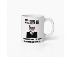 Grappige Freud Psychologie Joke Witte Mok 330 ml – Ego & Super Ego Humor Koffiemok – Perfect Cadeau voor Psychologen & Studenten