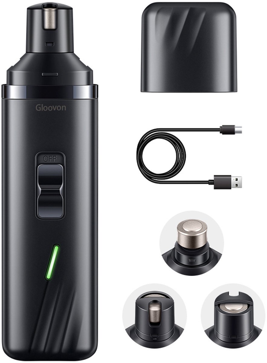 Gloovon® - Elektrische Nagelvijl voor Honden en Katten - Nagelfrees Huisdieren - Professionele Nageltrimmer - Fluisterstil (45dB) - USB-C Oplaadbaar - Diamanten Vijlkop - Zwart