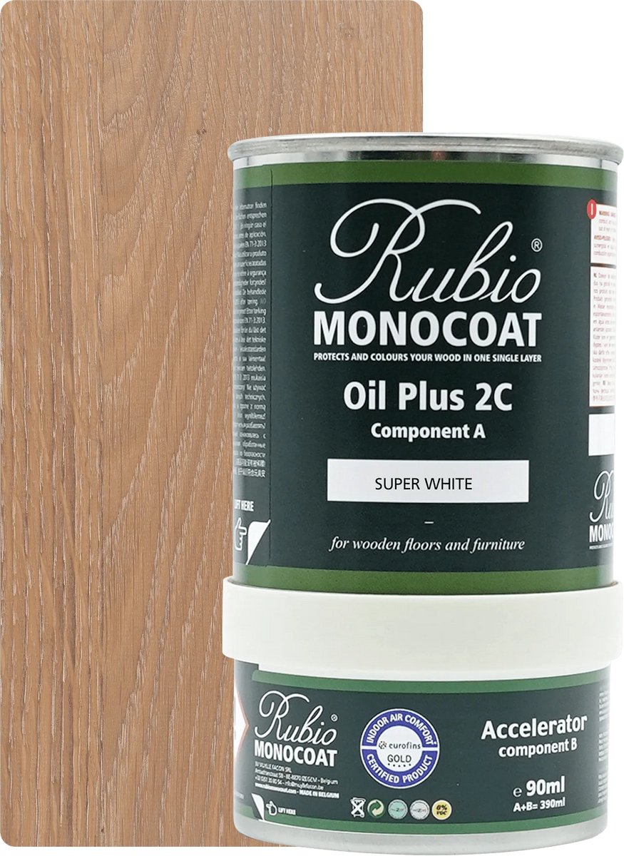 Rubio Monocoat Oil Plus 2C - Ecologische Houtolie in 1 Laag voor Binnenshuis - Super White, 390 ml (15 m²)