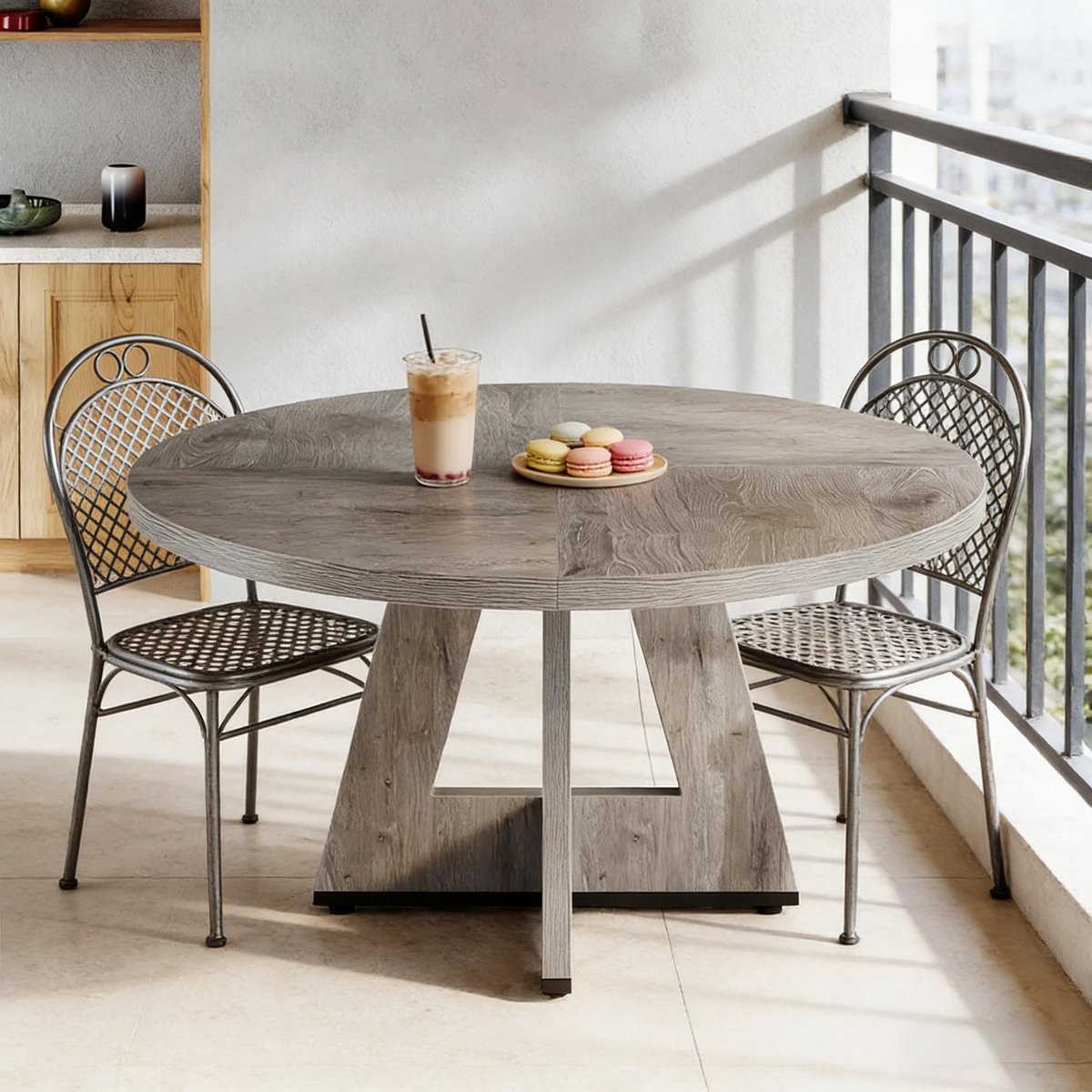 Wishdor Ronde eettafel - Landelijke boerderijstijl - Houtlook - Grijs - 120 cm - Geschikt voor 4 personen - 75 cm hoog - Niet uitschuifbaar - Zonder stoelen