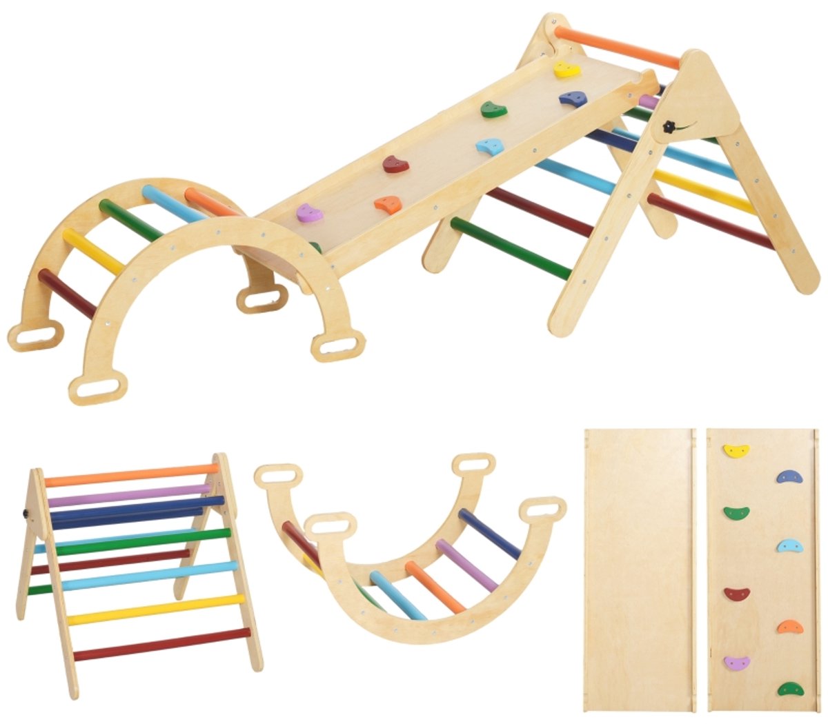 Kleurig Houten Kinder Klimrek - 5 In 1 - Opvouwbaar