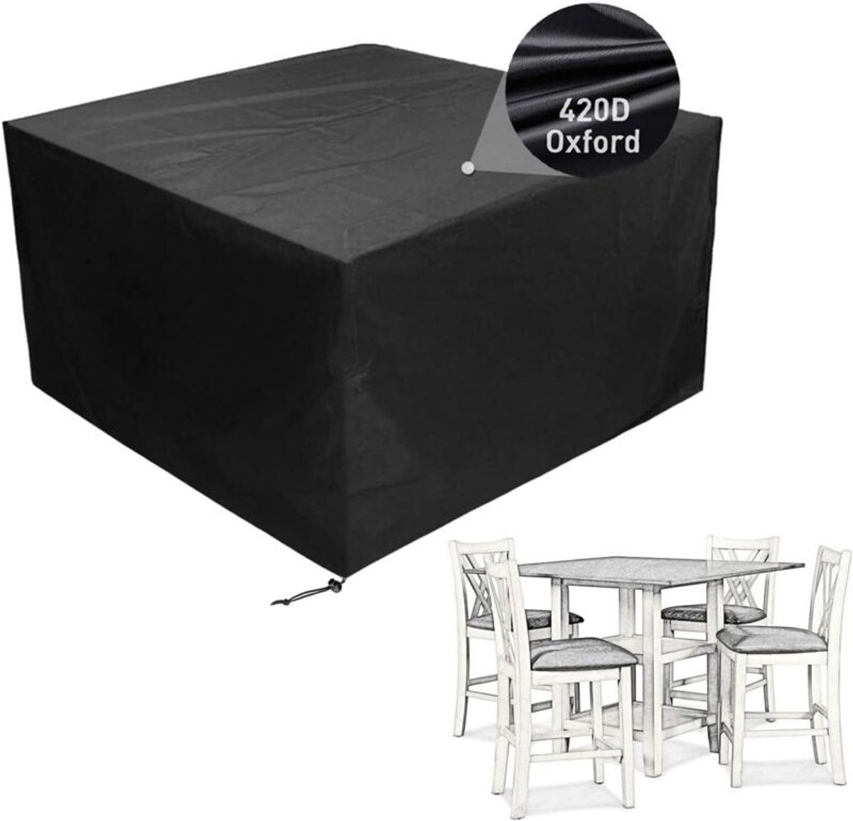 Waterdichte hoes voor tuinmeubelen, geschikt voor modulaire loungesets, rechthoekige tafel- en stoelensets, stofwerende meubelhoes, vierkant van vorm, afgeschikt vooringen 135x135x74cm.