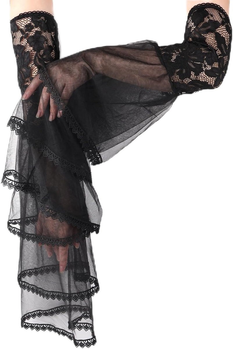 Elegante Zwarte Kanten Handschoenen voor Vrouwen - Halloween Vampier Kostuum Accessoires voor Feest en Cosplay