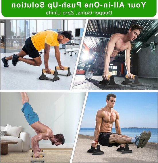 Houten Push Up Bars met Stevige Stalen Beugel, Antislip Ontwerp voor Calisthenics, Handstand en Krachttraining, Ondersteunt tot 600 kg — afbeelding 4