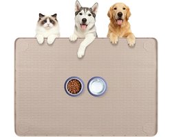 Dailygoods - Kalolary Grote waterdichte voermat voor honden - siliconen voerbak voor huisdieren met verhoogde randen, antislip vloerbeschermer voor honden en mult-huisdieren (kaki (101 x 71 cm))