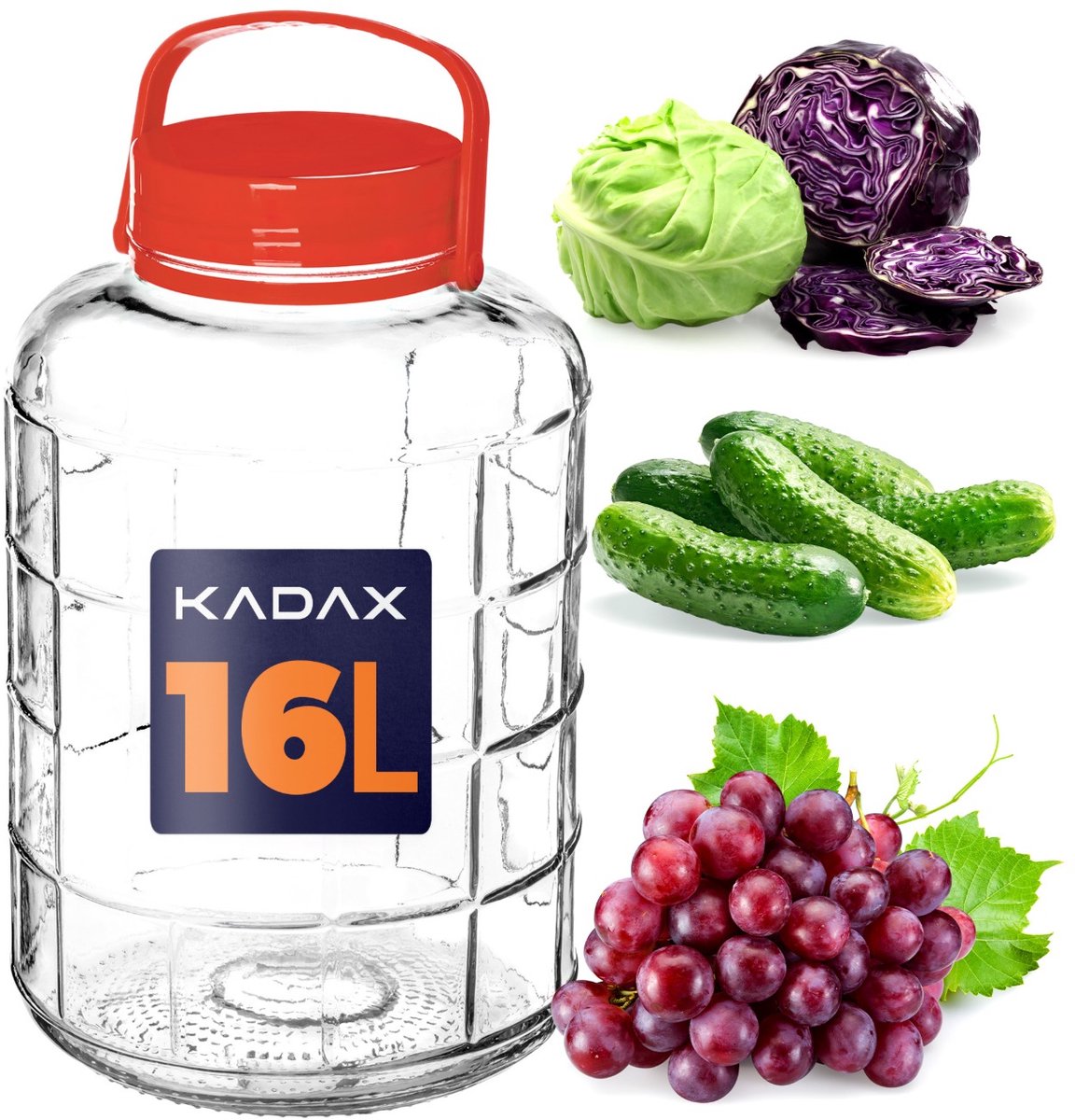 KADAX Glazen augurkglas met deksel, inmaakpot, luchtdichte conservering, universeel glas, voorraadpot voor augurken, opslag, weckpot (16 liter)
