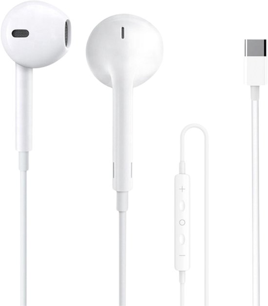 Oortjes met draad en microfoon - Oordopjes - 120CM kabel - USB-C aansluiting - Bedrade oordopjes - Earphones Wired - Earpods - Wit