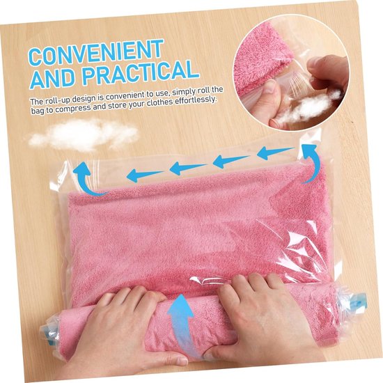 Roll up Compressiezakken - Reis Vacuümzakken - Kleding Opbergen - Dubbele Afdichting Strips - 12 Stuks 70x50cm - Zoals Getoond — afbeelding 3