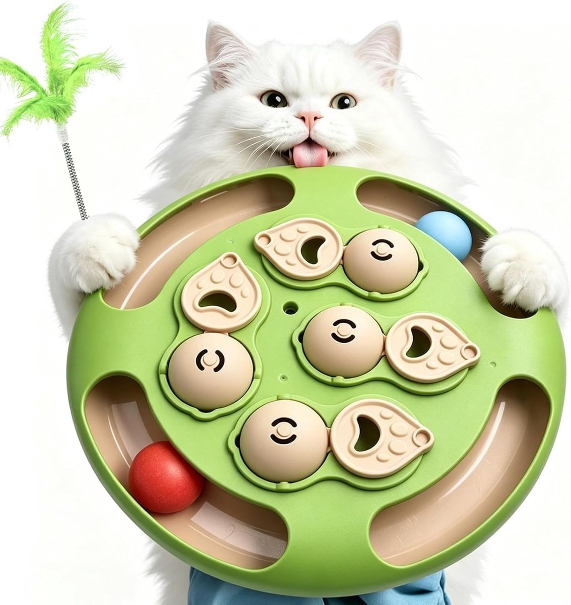 Interactief fummelbord voor katten, 2-in-1 voerspeelgoed met snackfunctie, puzzel en rolbal voor mentale stimulatie en speelplezier