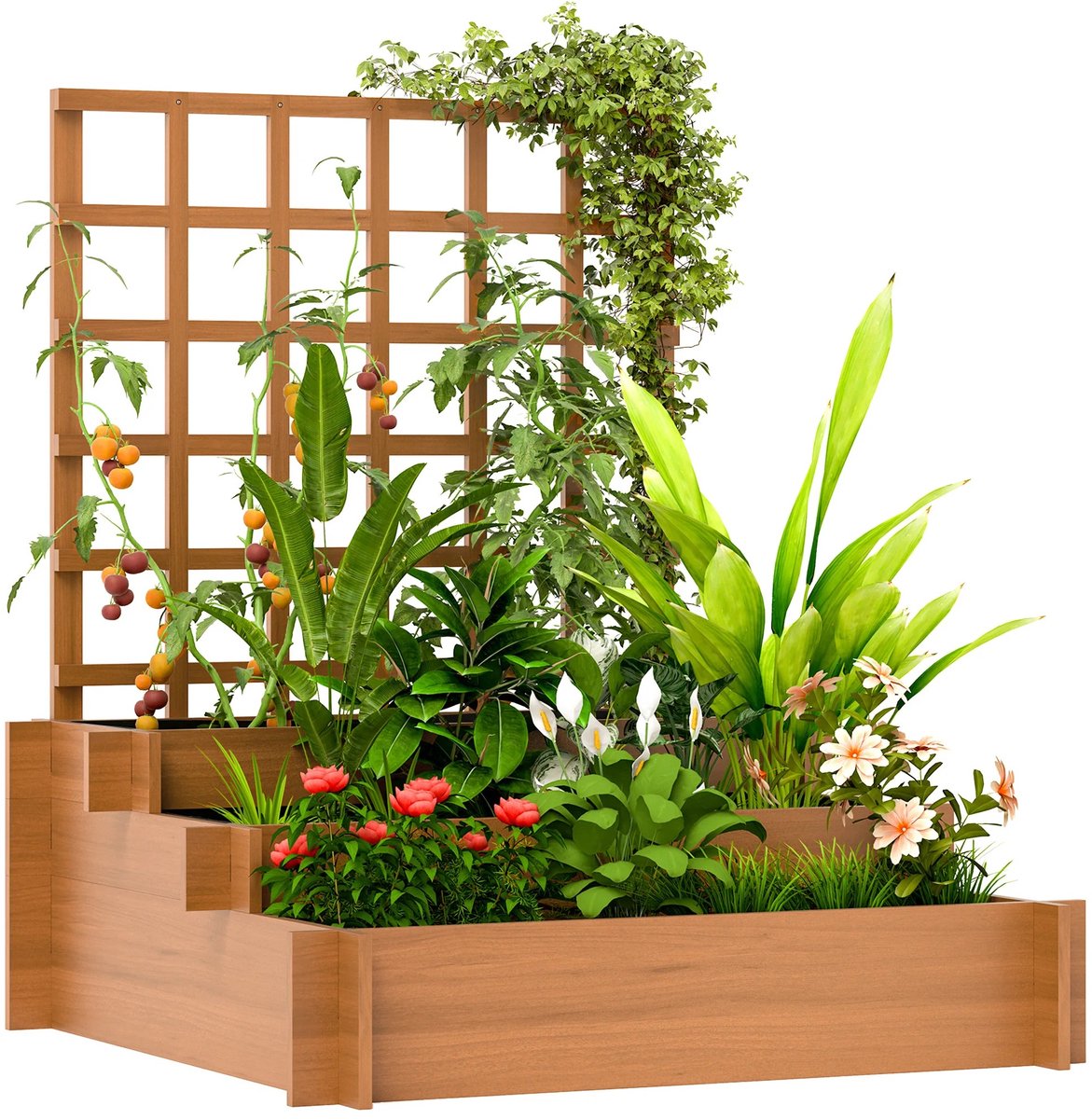 M-Goods - Plantenbak met Klimrek - Plantenbak Buiten 3-Laags - Verhoogde Moestuinbak - Trellis Plantenbak - Houten Plantenbak - 95x95x115 cm