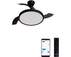 CREATE - Plafondventilator 40W stil met intrekbare bladen met licht - Ø91cm - Zwart - WIFI + fstandsbediening - WIND CLEAR STUDIO