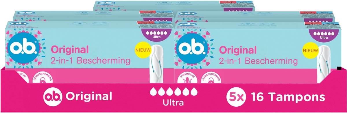 o.b. Original Dynamic Fit Ultra - 2-in-1 bescherming - tampons - tampon zeer zware menstruatiedagen - 5x16 tampons