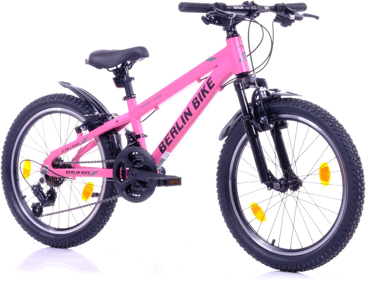 Berlin Bike MTB1 Kids kinderfiets 20 inch – 21 versnellingen – kinderfiets voor 6, 7 en 8 jaar – 20 inch fiets voor jongens en meisjes – roze