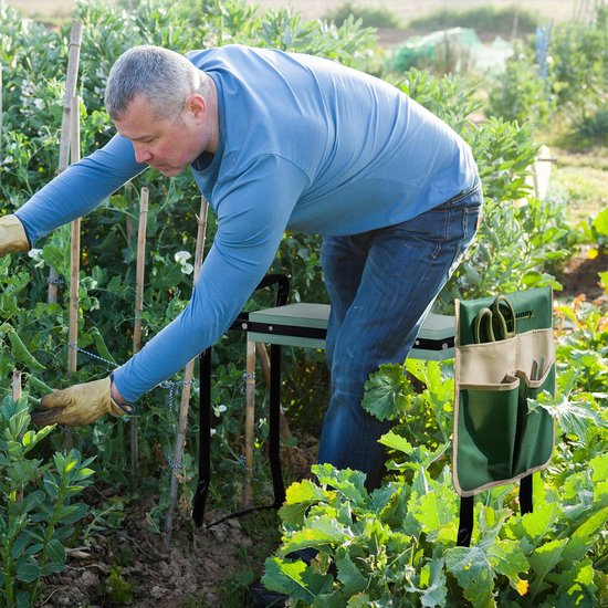 2-in-1 opvouwbare tuinbank met knielplank, EVA-kussens en opbergtas, kleur: groen en zwart — afbeelding 3