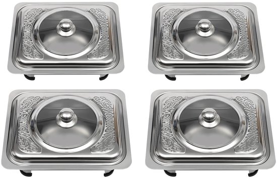 CINK Kitchen Warmhoudschalen 4-Delig - RVS met 4 Glazen Kijkdeksels - Chafing Dish voor Buffet en Catering — afbeelding 2