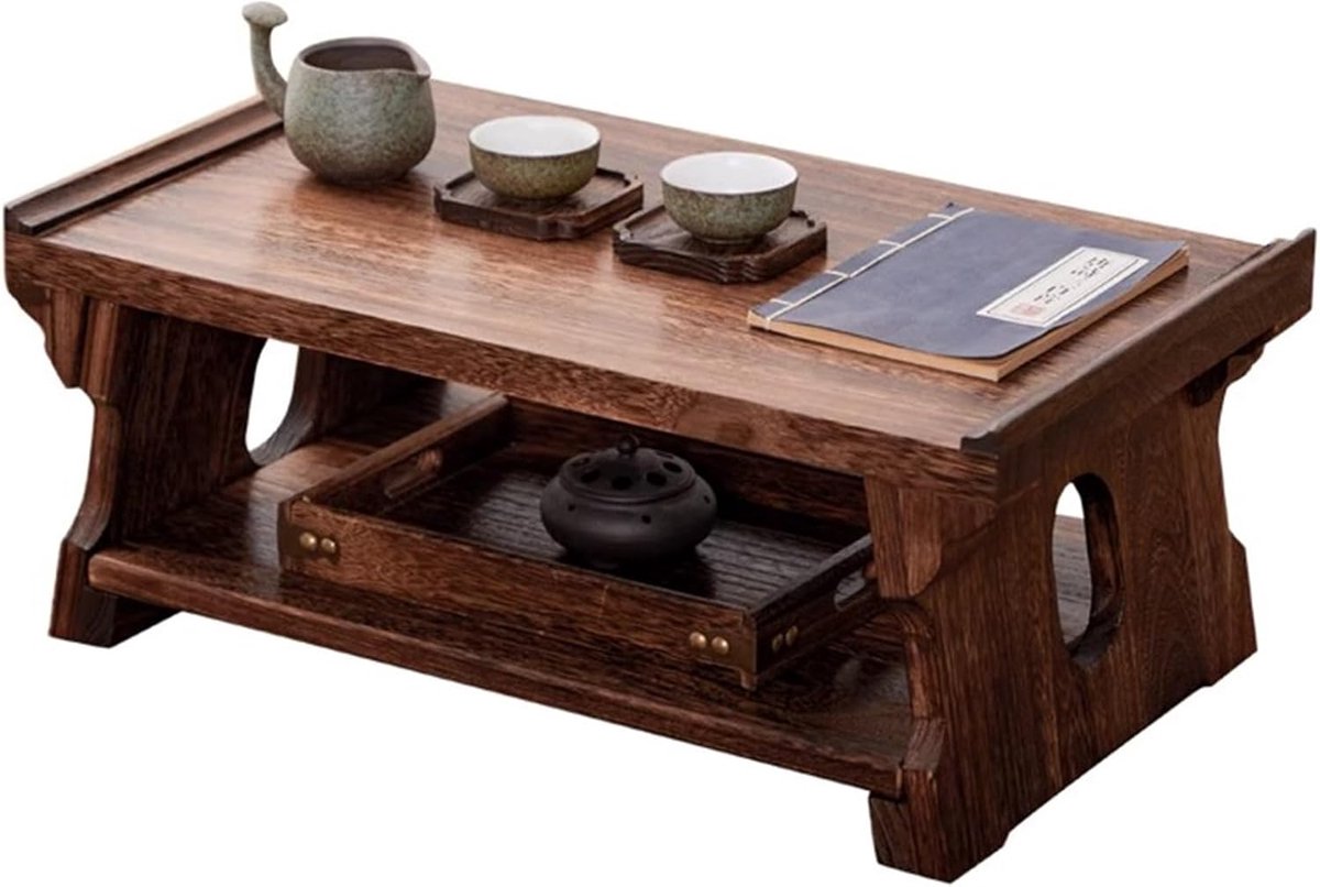 Japanse Vloertafel - Antieke Tatami Tafel - Meditatie en Thee - Draagbaar en Opvouwbaar - 50x30x20cm tot 80x38x34cm