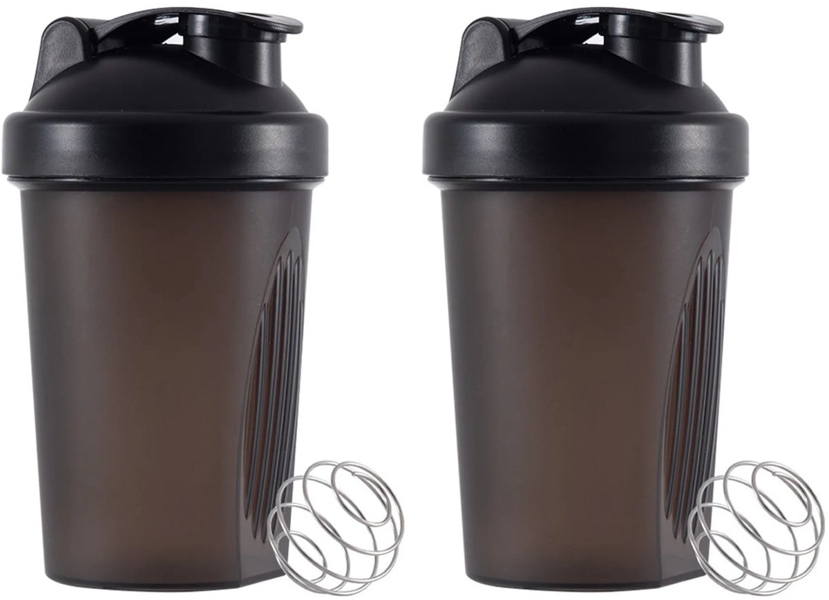 Klassieke shakerbeker geschikt voor ringgesp, shakerbeker voor eiwitpoeder geschikt voor mengbal, multifunctionele waterfles (zwart, set van twee).