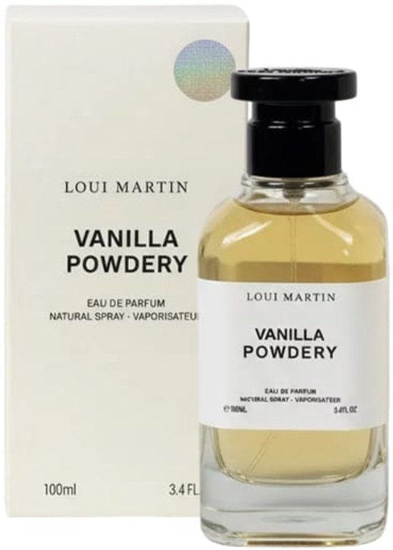 Loui Martin Vanilla Powdery eau de parfum 100ml fles met doos. Fles is transparant met zwarte dop.